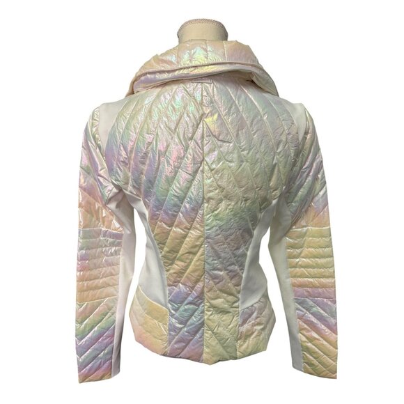 Blanc Noir Womens Iridescent Action Panel Puffer Jacket Oyster Color Size S - Picture 2 of 15